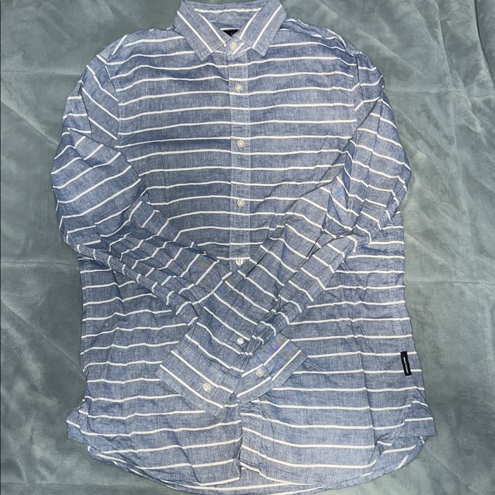 Armani Exchange Blue and White Striped Shirt